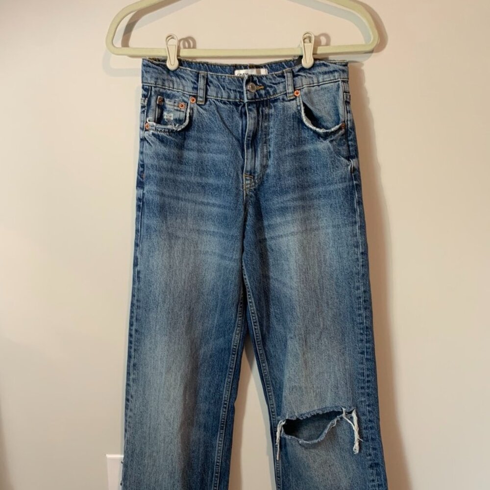 ZARA High Waisted Wide Leg Cuffed Denim Jeans